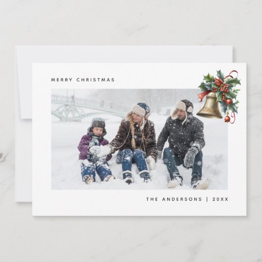 Waterverf Holly Bell Foto Kerstmis Kaarten (Voorkant)