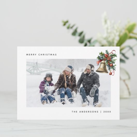 Waterverf Holly Bell Foto Kerstmis Kaarten (Staand voorkant)