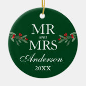 Waterverf Holly Berries de heer PHOTO BACK Green Keramisch Ornament (Voorkant)