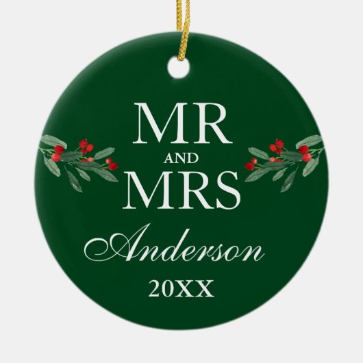 Waterverf Holly Berries de heer PHOTO BACK Green Keramisch Ornament (Voorkant)