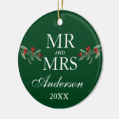 Waterverf Holly Berries de heer PHOTO BACK Green Keramisch Ornament (Links)