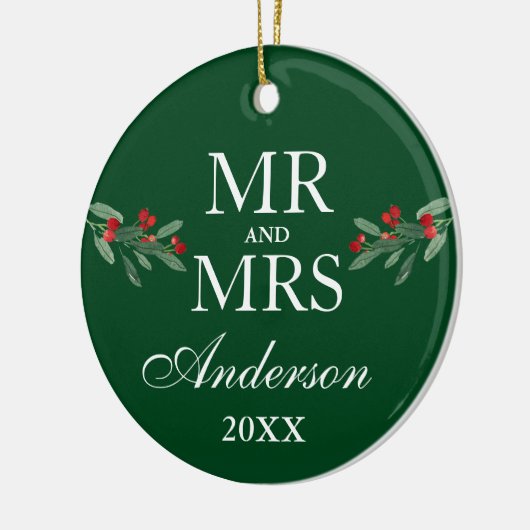 Waterverf Holly Berries de heer PHOTO BACK Green Keramisch Ornament (Links)