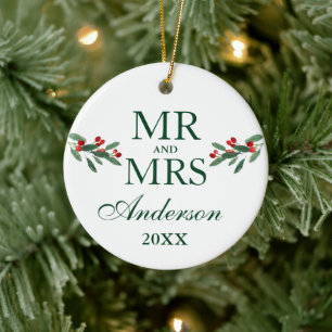 Waterverf Holly Berries de heer PHOTO BACK Keramisch Ornament