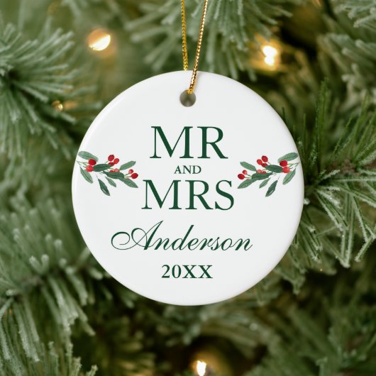 Waterverf Holly Berries de heer PHOTO BACK Keramisch Ornament (Boom)