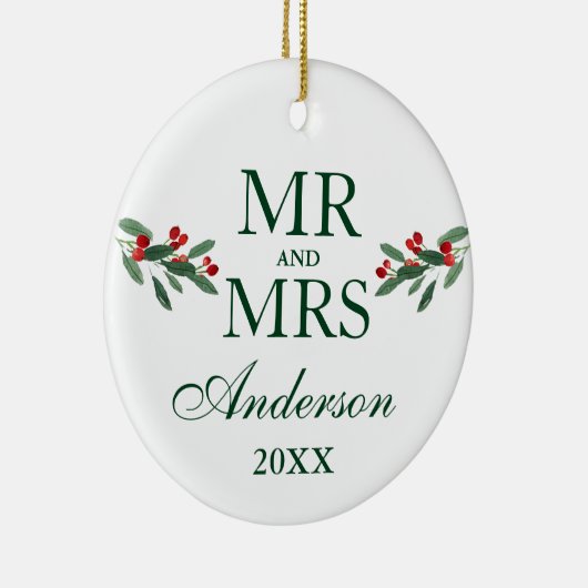 Waterverf Holly Berries de heer PHOTO BACK Keramisch Ornament (Rechts)