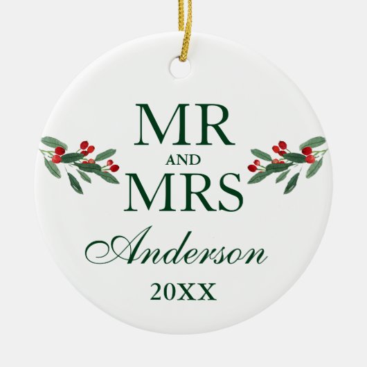 Waterverf Holly Berries de heer PHOTO BACK Keramisch Ornament (Voorkant)