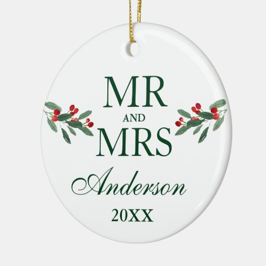 Waterverf Holly Berries de heer PHOTO BACK Keramisch Ornament (Links)