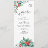 Waterverf Holly Berries en Pine Winter Wedding Menu (Voorkant)