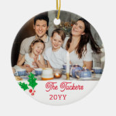 Waterverf Holly Berries Familie Foto Keramisch Ornament (Voorkant)