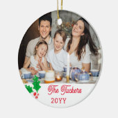 Waterverf Holly Berries Familie Foto Keramisch Ornament (Links)