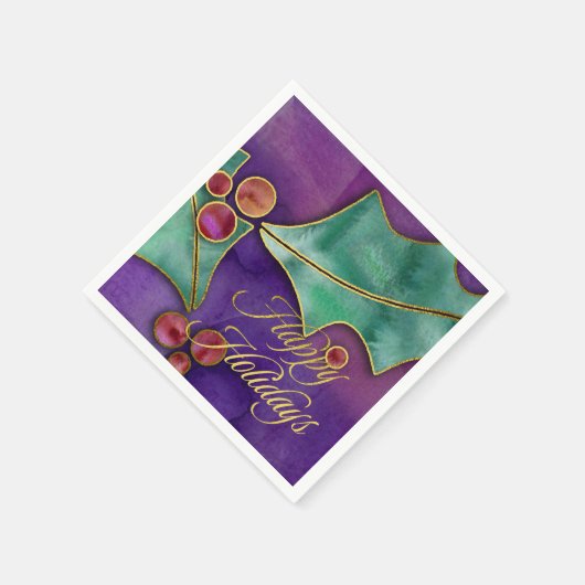 Waterverf Holly Berries Gold Prettige feestdagen Servetten (Hoek)