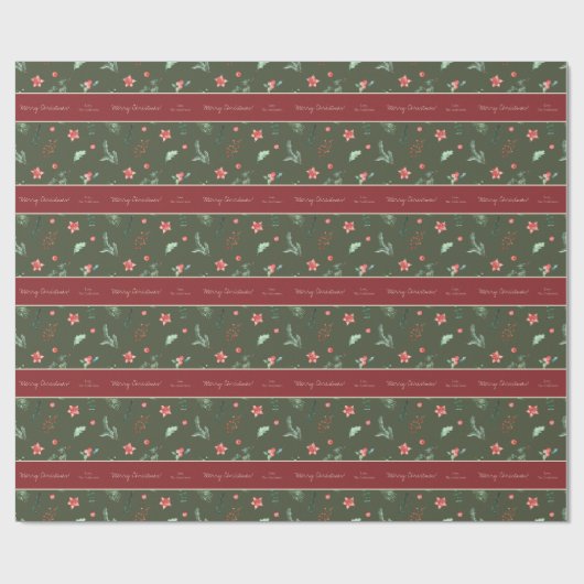 Waterverf Holly Berries Green en Red Kerstmis Cadeaupapier (Vlak)