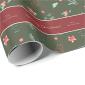 Waterverf Holly Berries Green en Red Kerstmis Cadeaupapier (Rol Hoek)