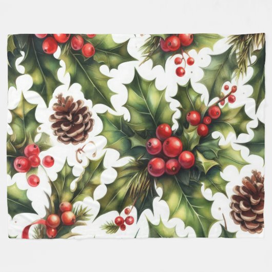 Waterverf Holly Berries Kerstmis Motieven Vakantie Fleece Deken (Voorkant (Horizontaal))