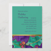 Waterverf Holly Berries Paars Green Red Holiday Kaart (Achterkant)