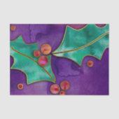 Waterverf Holly Berries Paars Green Red Holiday Tissuepapier (Voorkant)