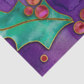 Waterverf Holly Berries Paars Green Red Holiday Tissuepapier (Detail)