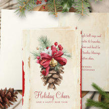 Waterverf Holly Berries Pine Cones Red Jingle