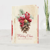 Waterverf Holly Berries Pine Cones Red Jingle Feestdagen Kaart (Voorkant)