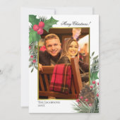 Waterverf Holly Berries Pine & Greenery Foto Feestdagenkaart (Voorkant)