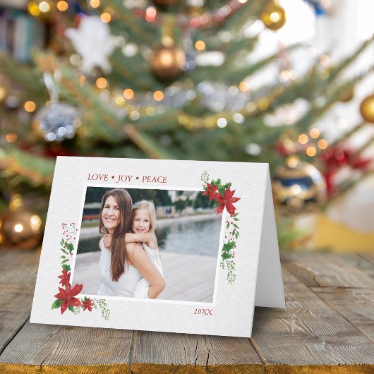 Waterverf Holly Berries Poinsettia Feestdagen Kaart