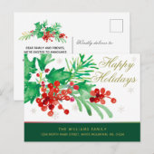 Waterverf Holly Berries Prettige feestdagen Moving Aankondigingskaart (Voorkant / Achterkant)