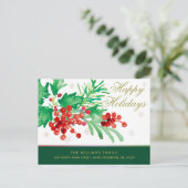 Waterverf Holly Berries Prettige feestdagen Moving Aankondigingskaart (Staand voorkant)