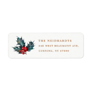 Waterverf Holly Berries Return Address Labels