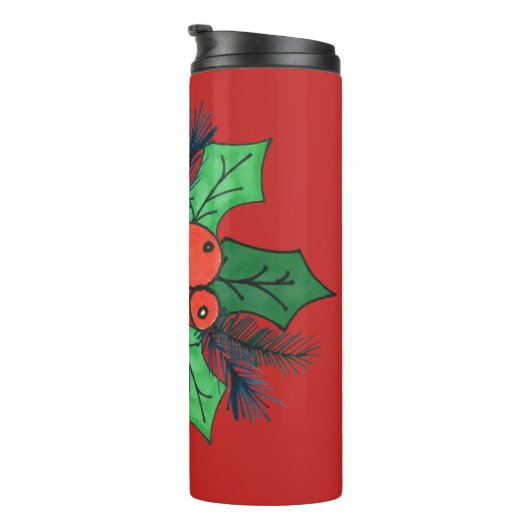 Waterverf Holly Berries Thermosbeker (Geroteerd rechts)