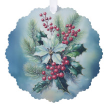 Waterverf Holly & Berries Tree Ornament Kaart