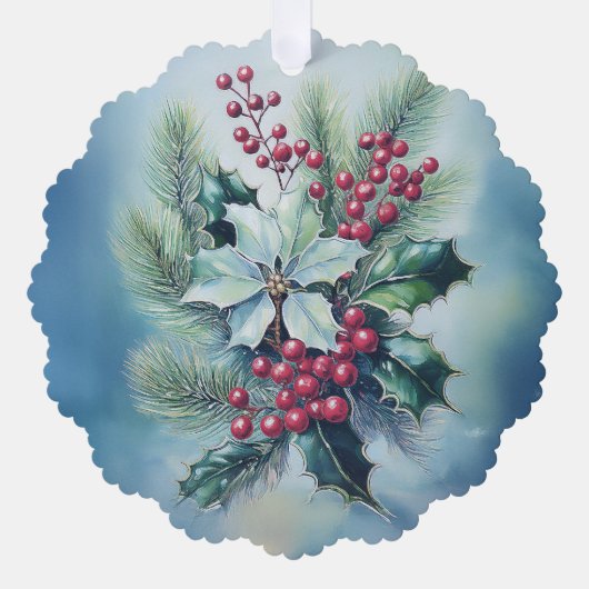 Waterverf Holly & Berries Tree Ornament Kaart (Voorkant)