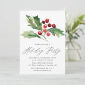 Waterverf Holly Berries Vakantie Party Kaart (Staand voorkant)