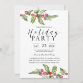 Waterverf Holly berry Branches Holiday Party Kaart (Voorkant)