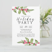 Waterverf Holly berry Branches Holiday Party Kaart (Staand voorkant)