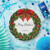 Waterverf Holly Berry en rood lint feestelijk Papieren Bordje (Feest)