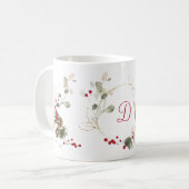 Waterverf Holly Berry Eucalyptus Glitter Initiaal Koffiemok (Voorkant links)