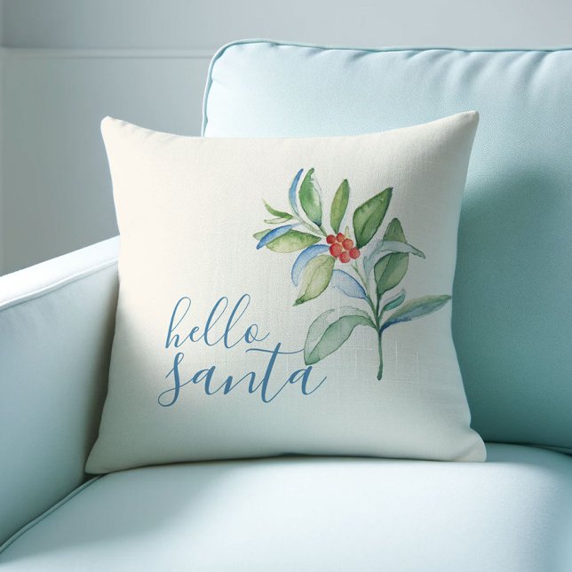 Waterverf Holly Berry Farmhouse kerstfeestdag Kussen (Christmas throw pillow watercolor botanical art by Victoria Grigaliunas of Do Tell A Belle)