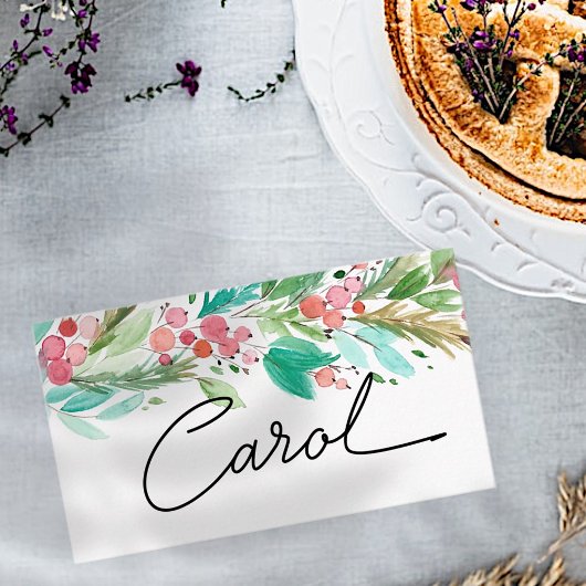 Waterverf Holly Berry Foliage | Vakantie Plaatskaartje