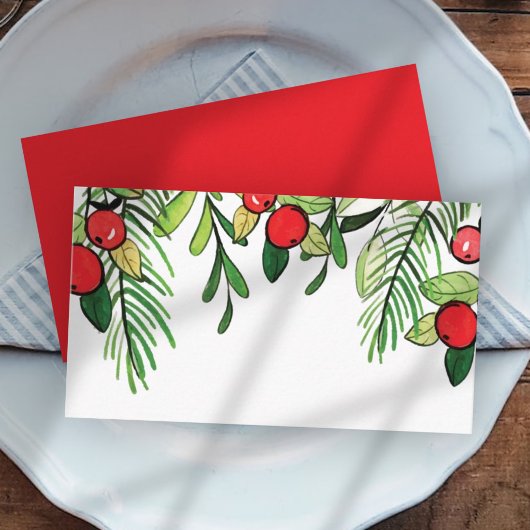 Waterverf Holly Berry Foliage | Vakantie Plaatskaartje