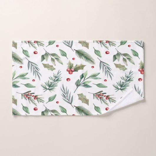 Waterverf Holly Berry Greenery Bad Handdoek (Handdoek)