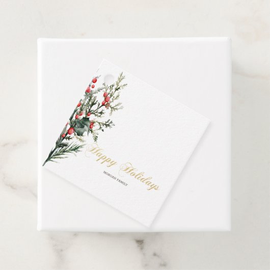 Waterverf Holly Berry Greenery Bedankjes Labels (In situ)