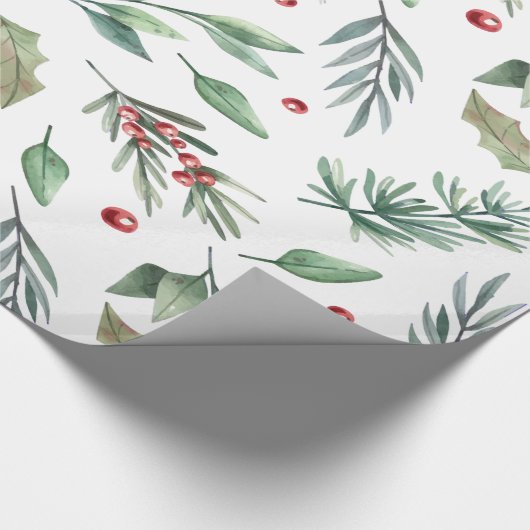 Waterverf Holly Berry Greenery Cadeaupapier (Hoek)