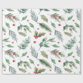 Waterverf Holly Berry Greenery Cadeaupapier (Vlak)