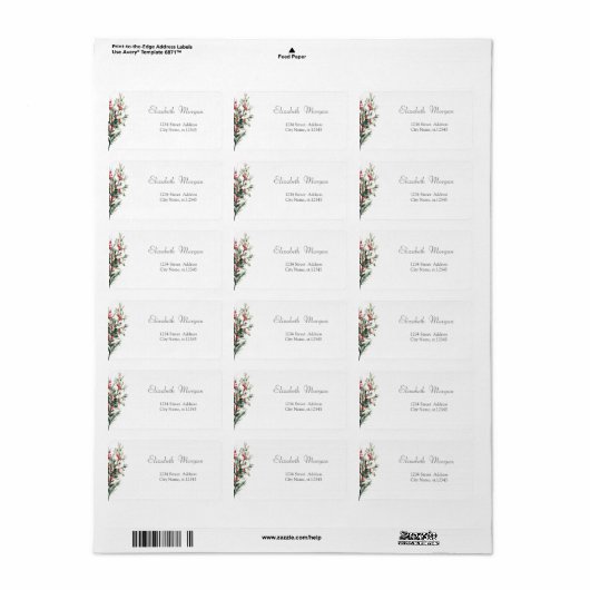 Waterverf Holly Berry Greenery Etiket (Full Sheet)