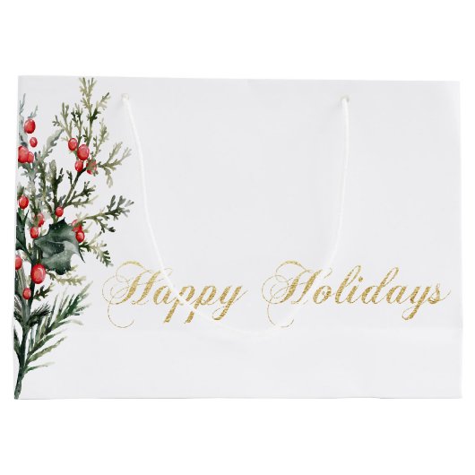 Waterverf Holly Berry Greenery Groot Cadeauzakje (Achterkant)