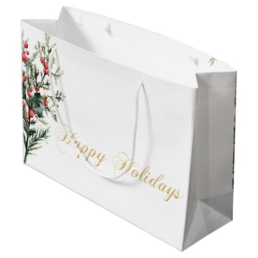 Waterverf Holly Berry Greenery Groot Cadeauzakje (Achterkant Gekanteld)