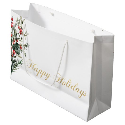 Waterverf Holly Berry Greenery Groot Cadeauzakje (Voorkant Gekanteld)