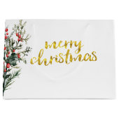 Waterverf Holly Berry Greenery Groot Cadeauzakje (Voorkant)