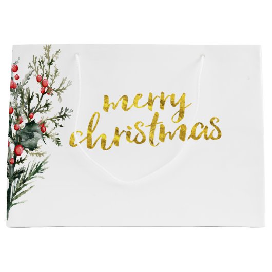 Waterverf Holly Berry Greenery Groot Cadeauzakje (Voorkant)