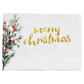 Waterverf Holly Berry Greenery Groot Cadeauzakje (Achterkant)